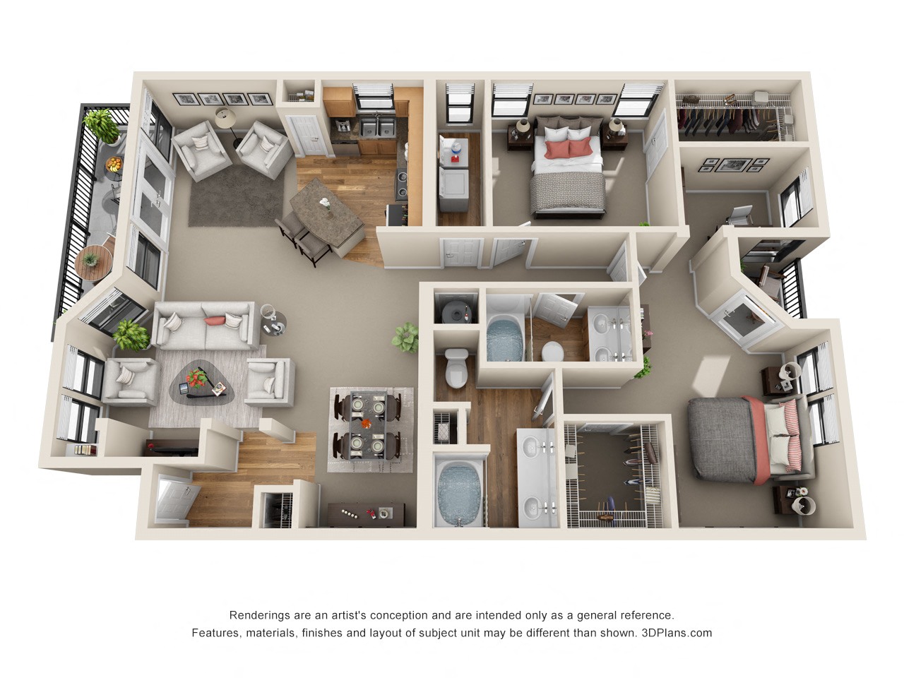 Floor plan for 2 beds, 2 baths, 1520 sqft